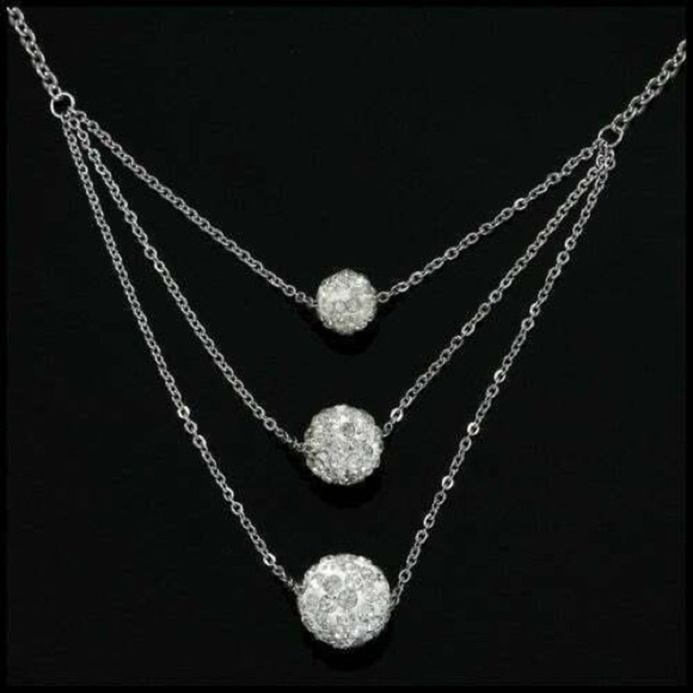 Swarovski 3 Row Crystal Silver Ball Necklace